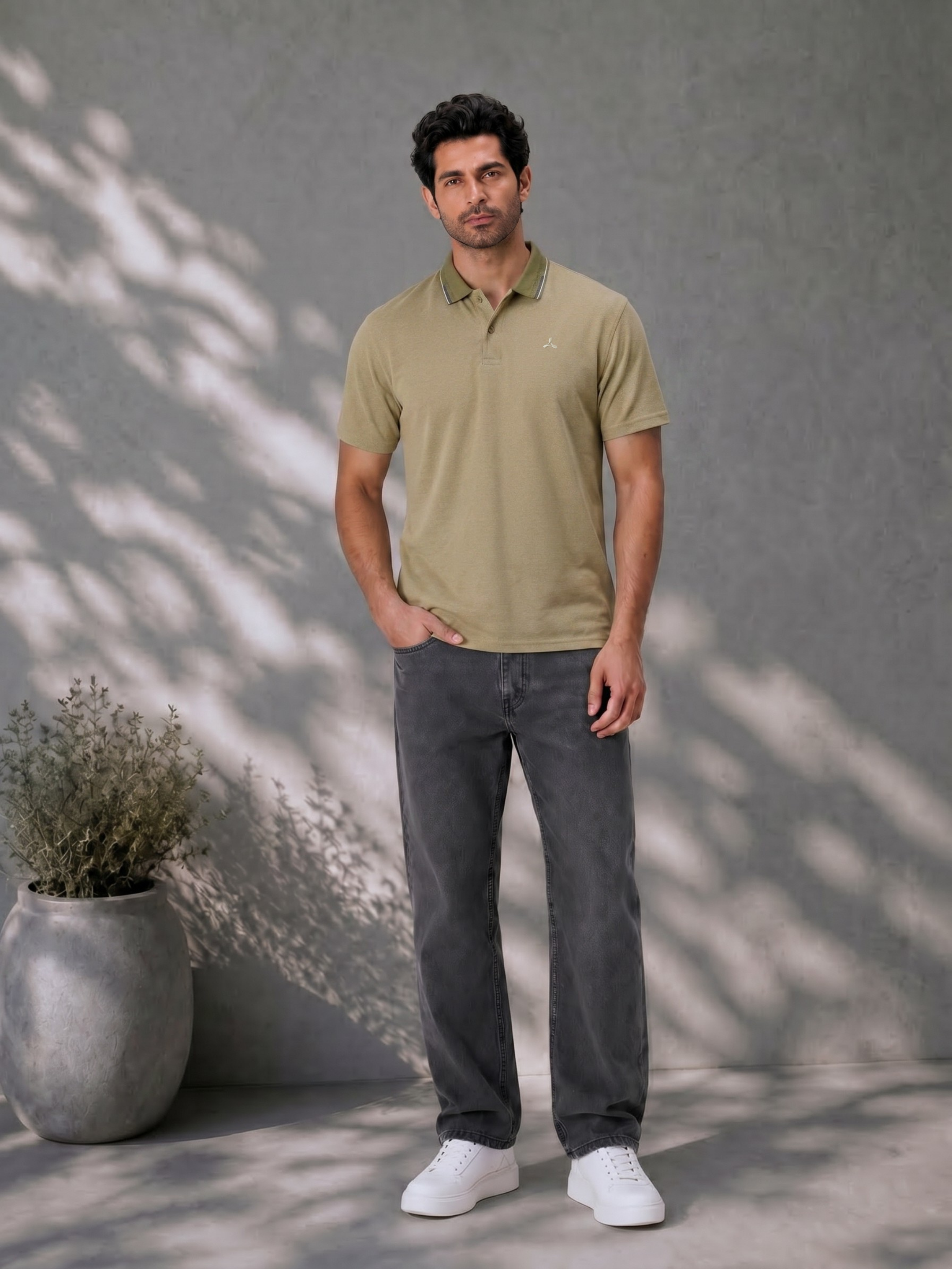 Men's Pista Melange Polo T Shirt with Contrast Collar