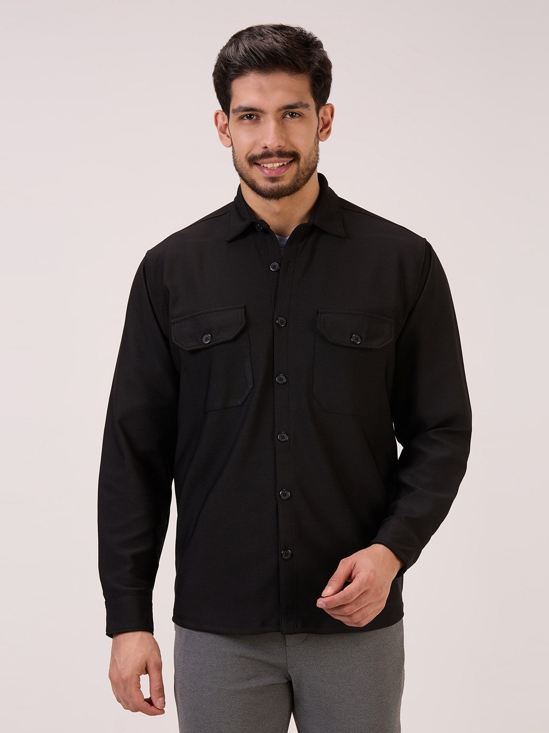 Men’s Shacket in Matte Check – Black