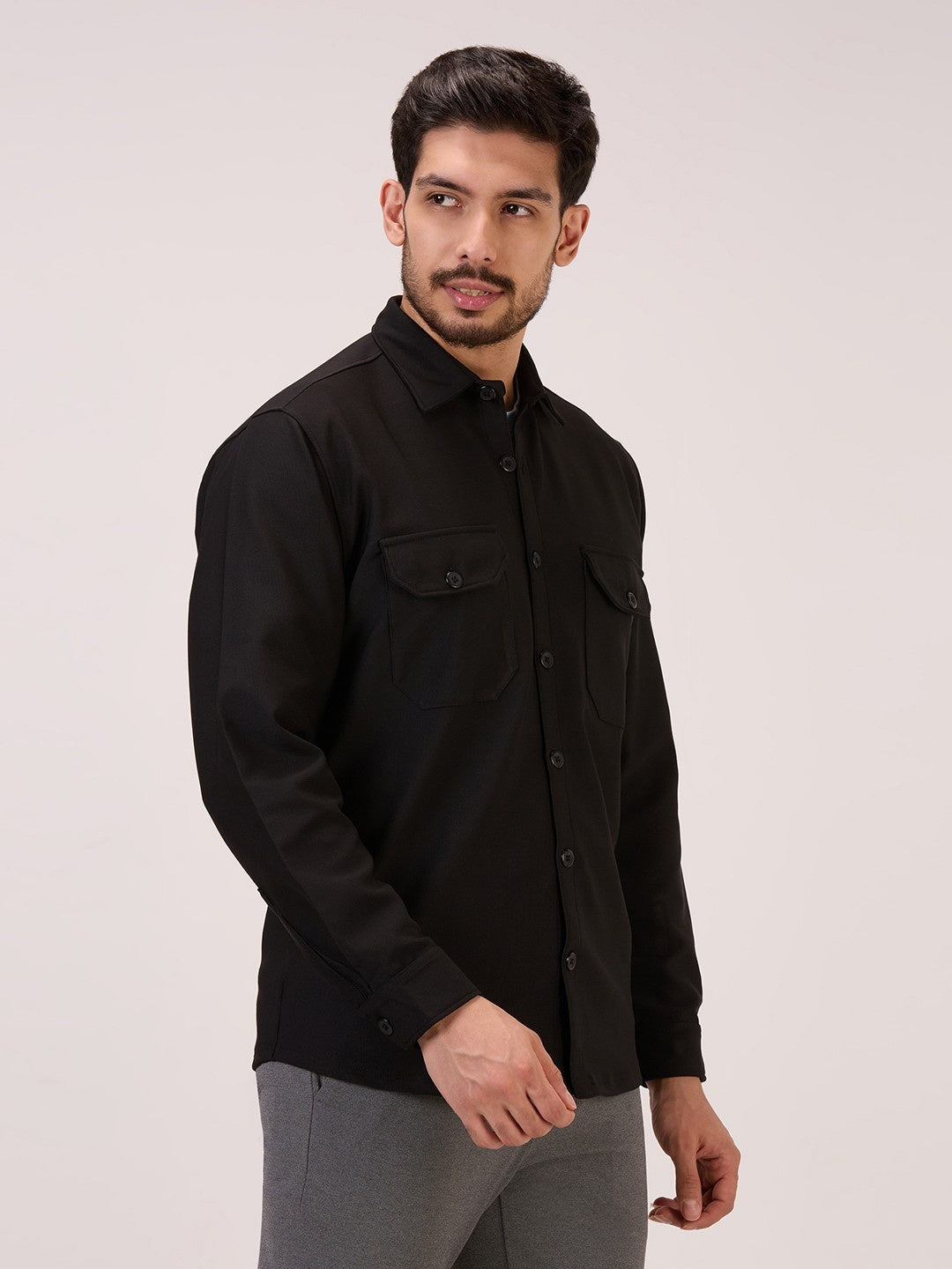 Men’s Shacket in Matte Check – Black