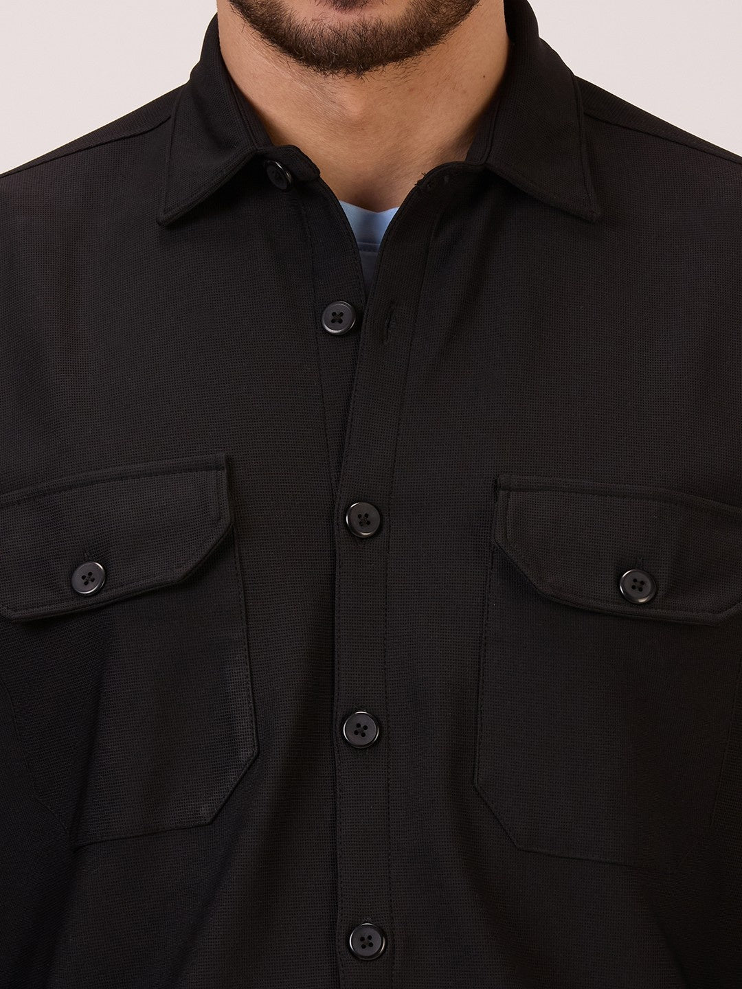 Men’s Shacket in Matte Check – Black