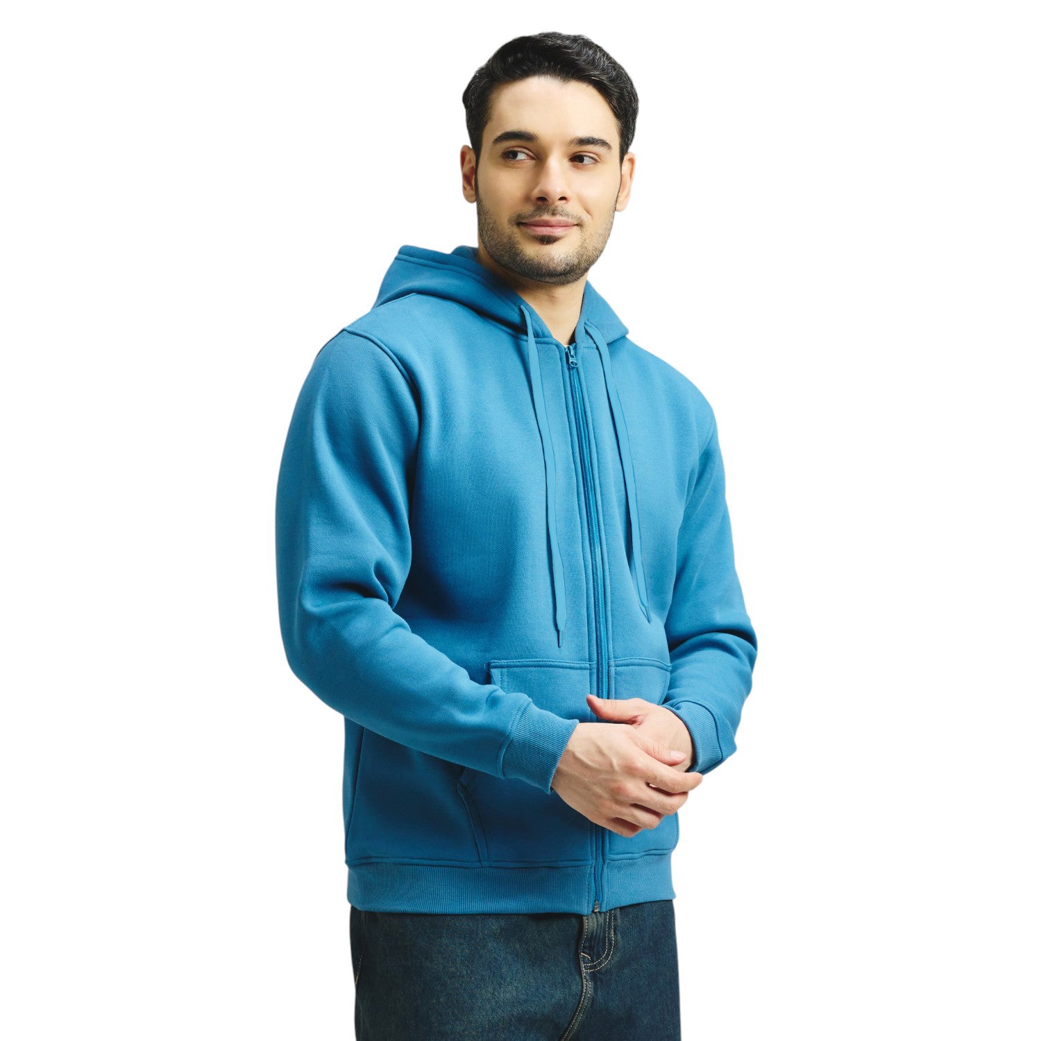 Classic Winter Zip-Up Hoodie for Men in Denim Blue | UNIREC