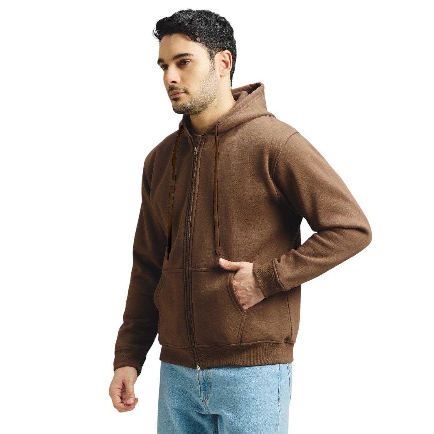 Classic Winter Zip-Up Hoodie for Men in Brown | UNIREC