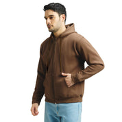 Classic Winter Zip-Up Hoodie for Men in Brown | UNIREC