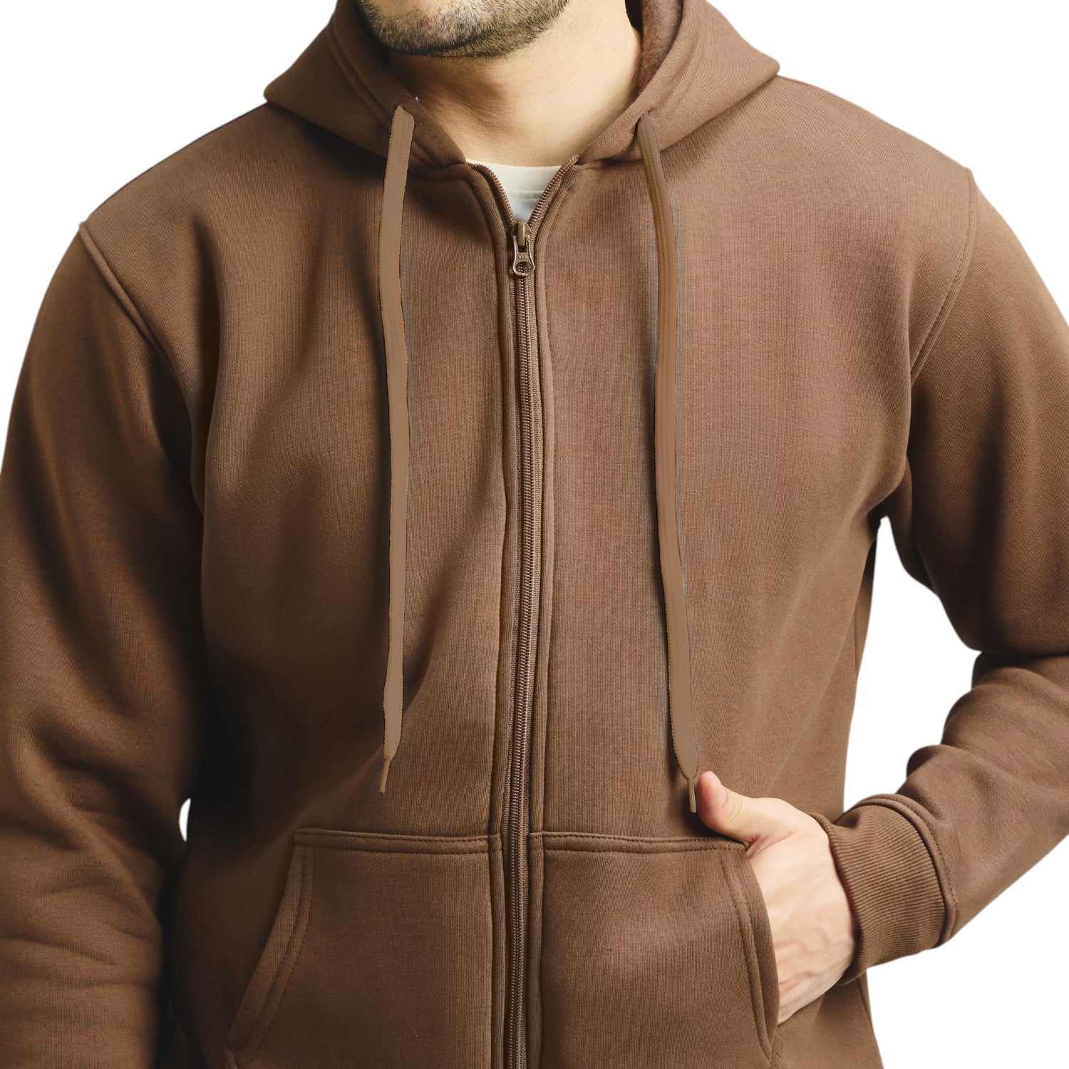 Classic Winter Zip-Up Hoodie for Men in Brown | UNIREC