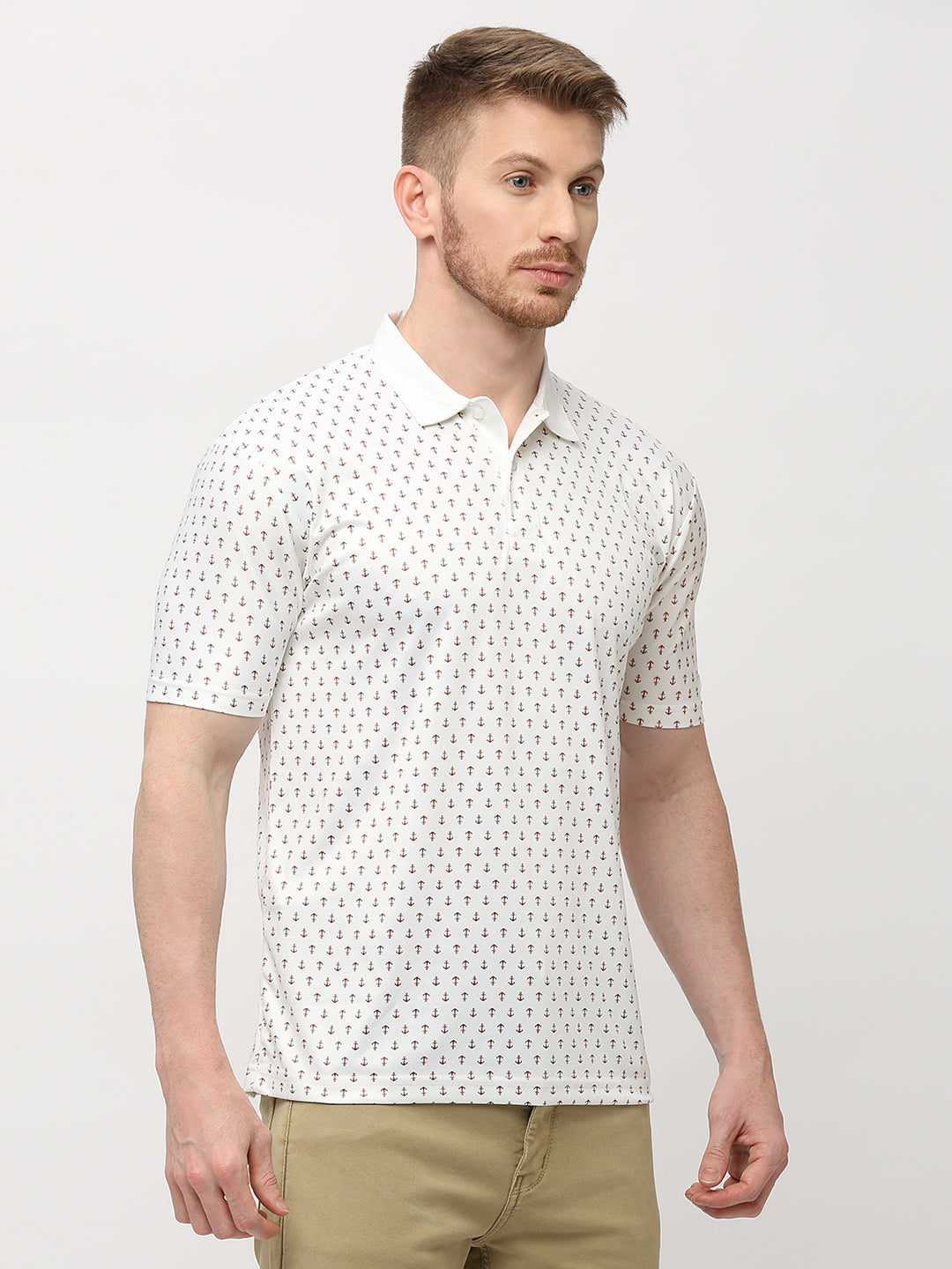 Polo T-shirt (Anchor Print) - Cream