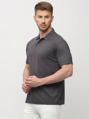 Men's Solid Matte Grey Polo T-Shirt