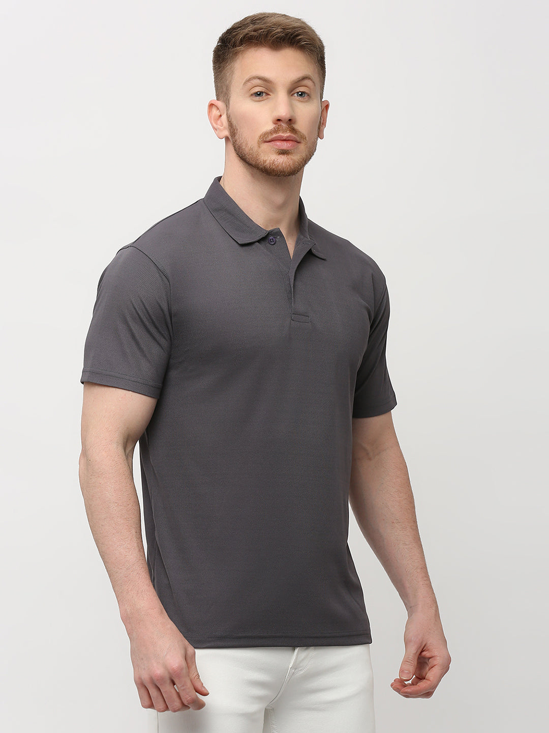 Men's Solid Matte Grey Polo T-Shirt