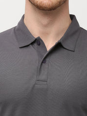 Men's Solid Matte Grey Polo T-Shirt