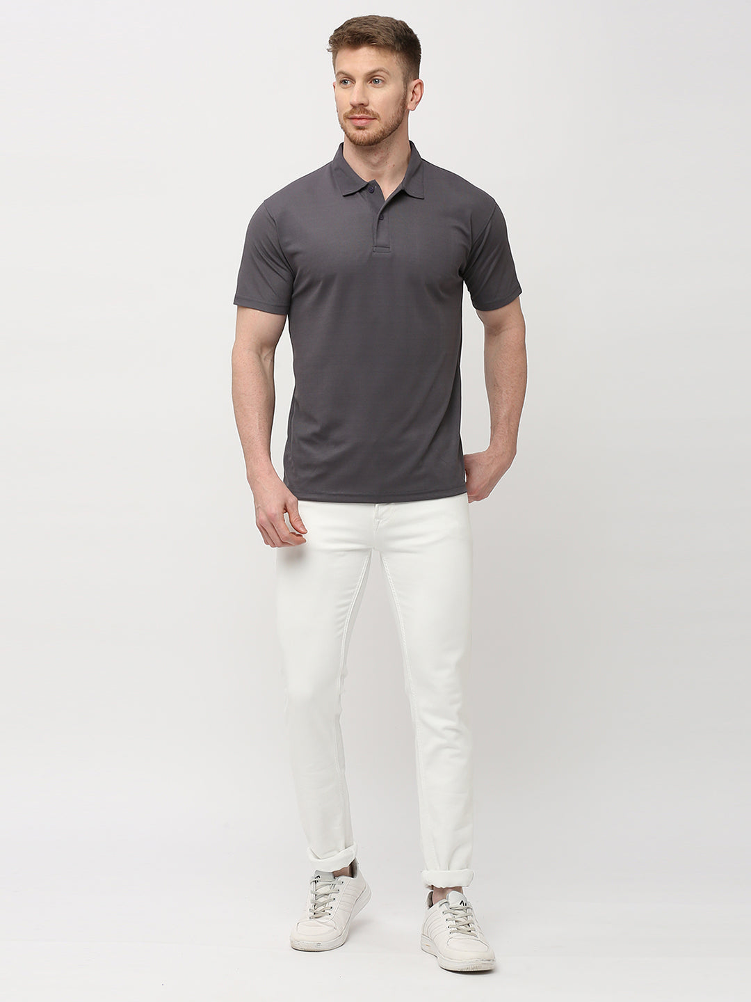 Men's Solid Matte Grey Polo T-Shirt