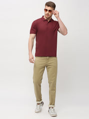 Men's Solid Matte Mahogony Polo T-shirt