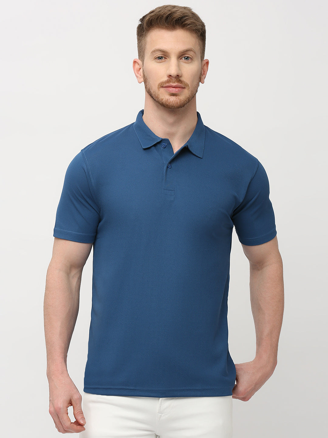 Men's Solid Matte Blue Polo T-shirt