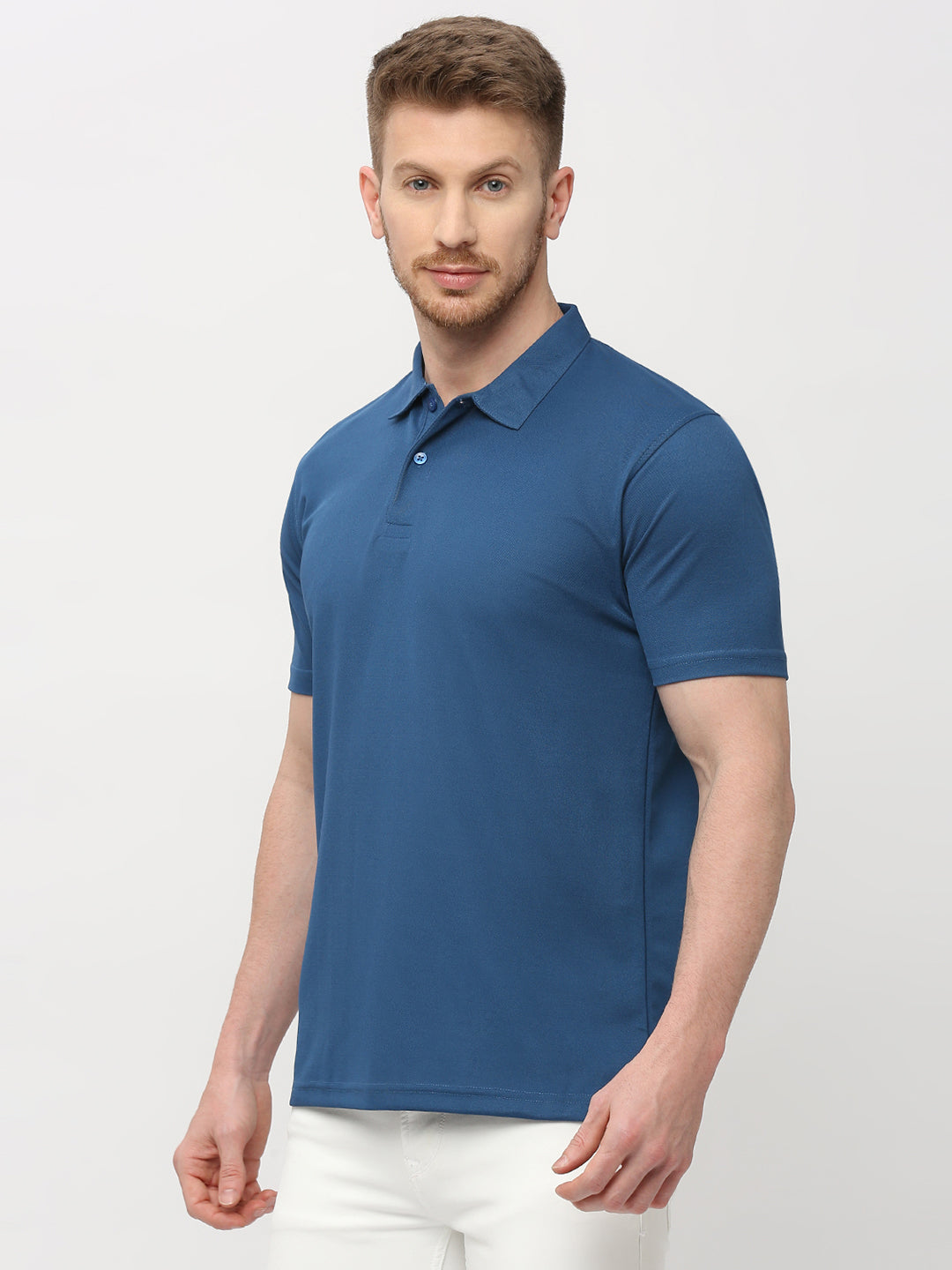 Men's Solid Matte Blue Polo T-shirt