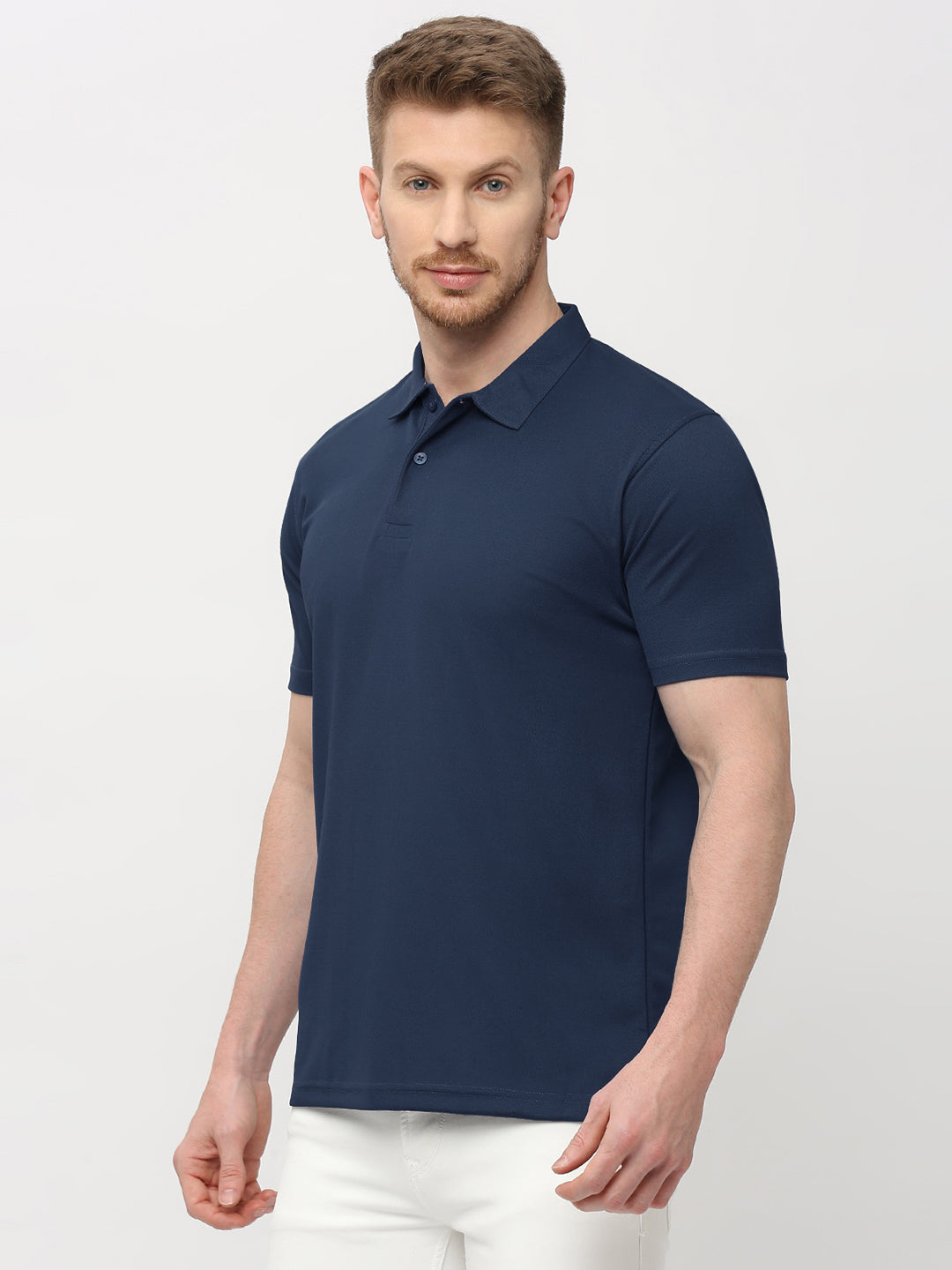 Men's Solid Matte Navy Blue Polo T-shirt