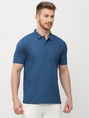 Men's Solid Matte Blue Polo T-shirt