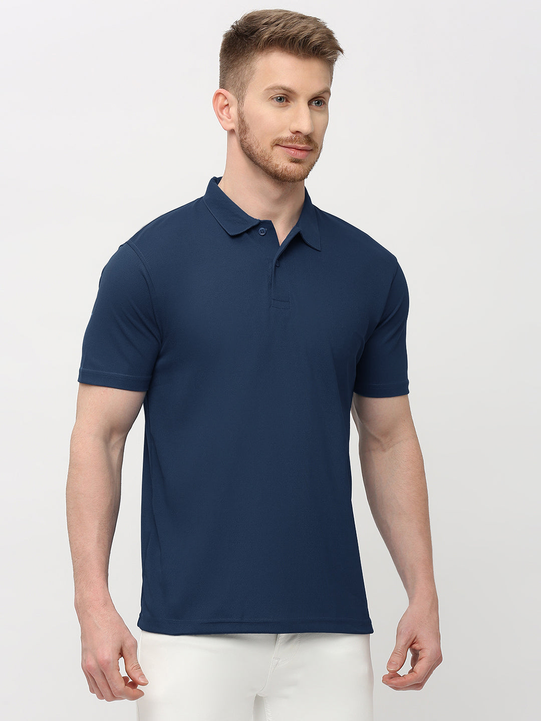 Men's Solid Matte Navy Blue Polo T-shirt