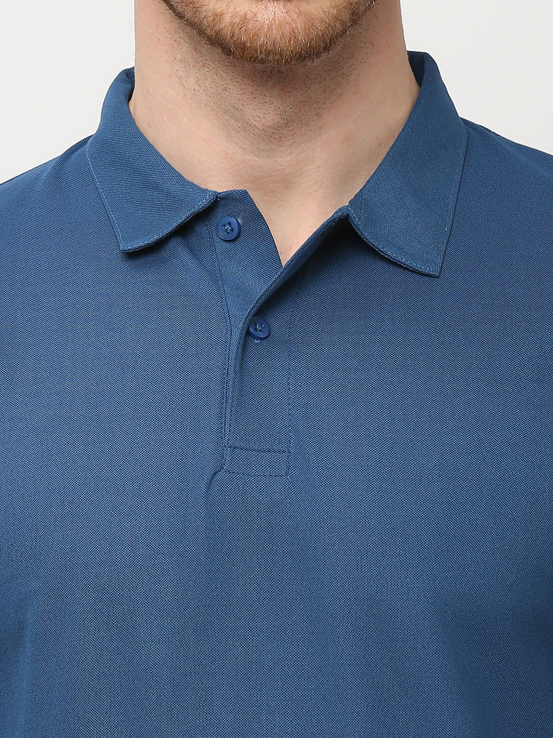 Men's Solid Matte Blue Polo T-shirt