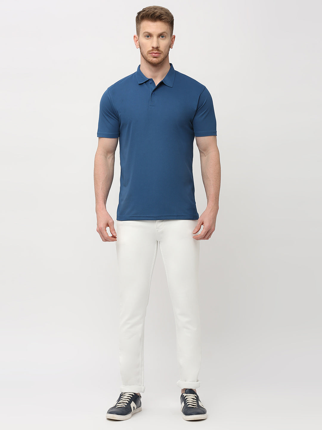 Men's Solid Matte Blue Polo T-shirt