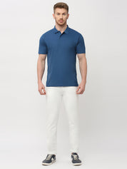 Men's Solid Matte Blue Polo T-shirt