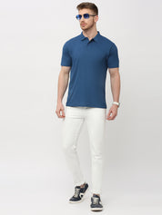 Men's Solid Matte Blue Polo T-shirt