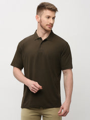 Men's Solid Matte Olive Green Polo T-shirt