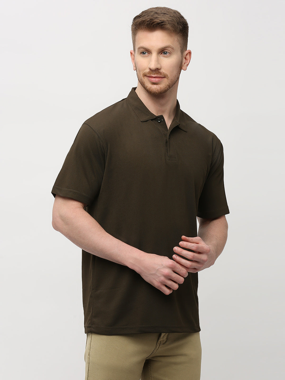 Men's Solid Matte Olive Green Polo T-shirt