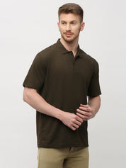 Men's Solid Matte Olive Green Polo T-shirt