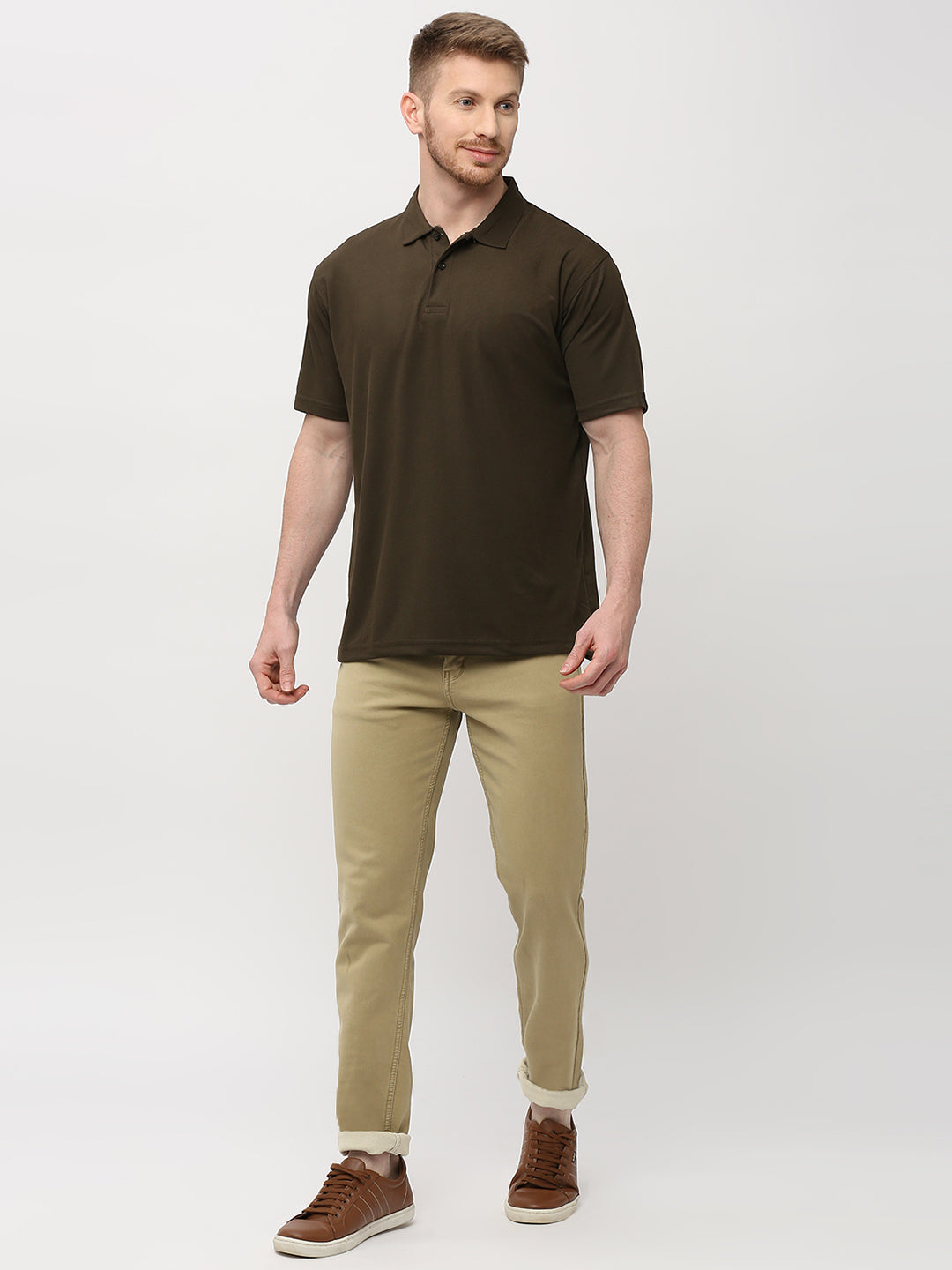 Men's Solid Matte Olive Green Polo T-shirt