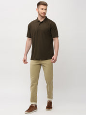 Men's Solid Matte Olive Green Polo T-shirt