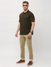 Men's Solid Matte Olive Green Polo T-shirt