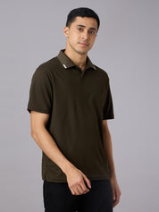 Matte Polo - Ultra Soft Solid Bottle Green T-shirt with Tipping for Men