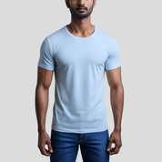 Feather Touch Round Neck Plain Sky Blue T-Shirt for Men