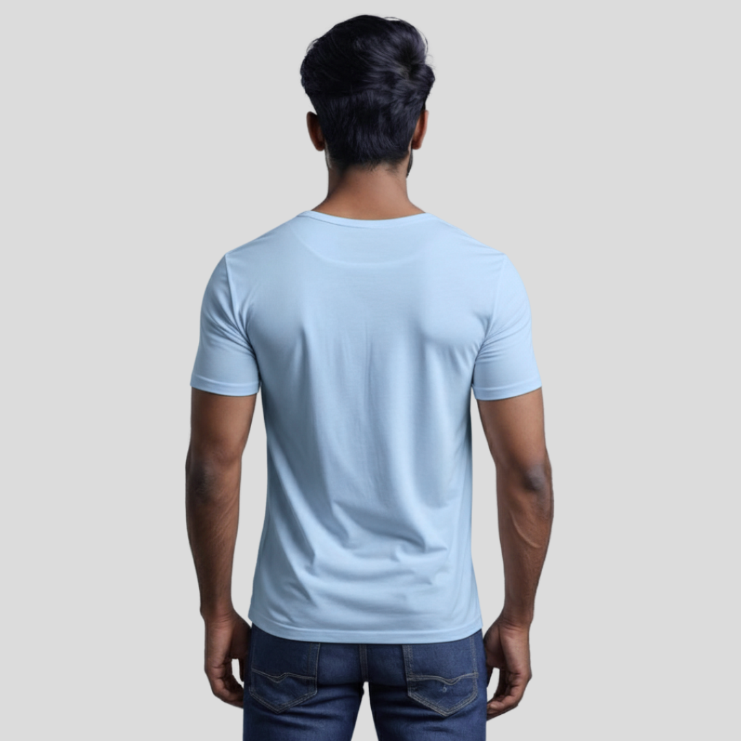 Feather Touch Round Neck Plain Sky Blue T-Shirt for Men