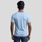 Feather Touch Round Neck Plain Sky Blue T-Shirt for Men