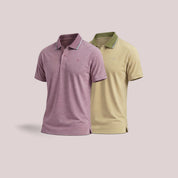 Men's Melange Polo T-Shirt Combo with Tipping Collar – Wine & Pista
