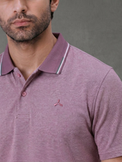 Wine Melange Polo T Shirt with Tipping Collar for Men