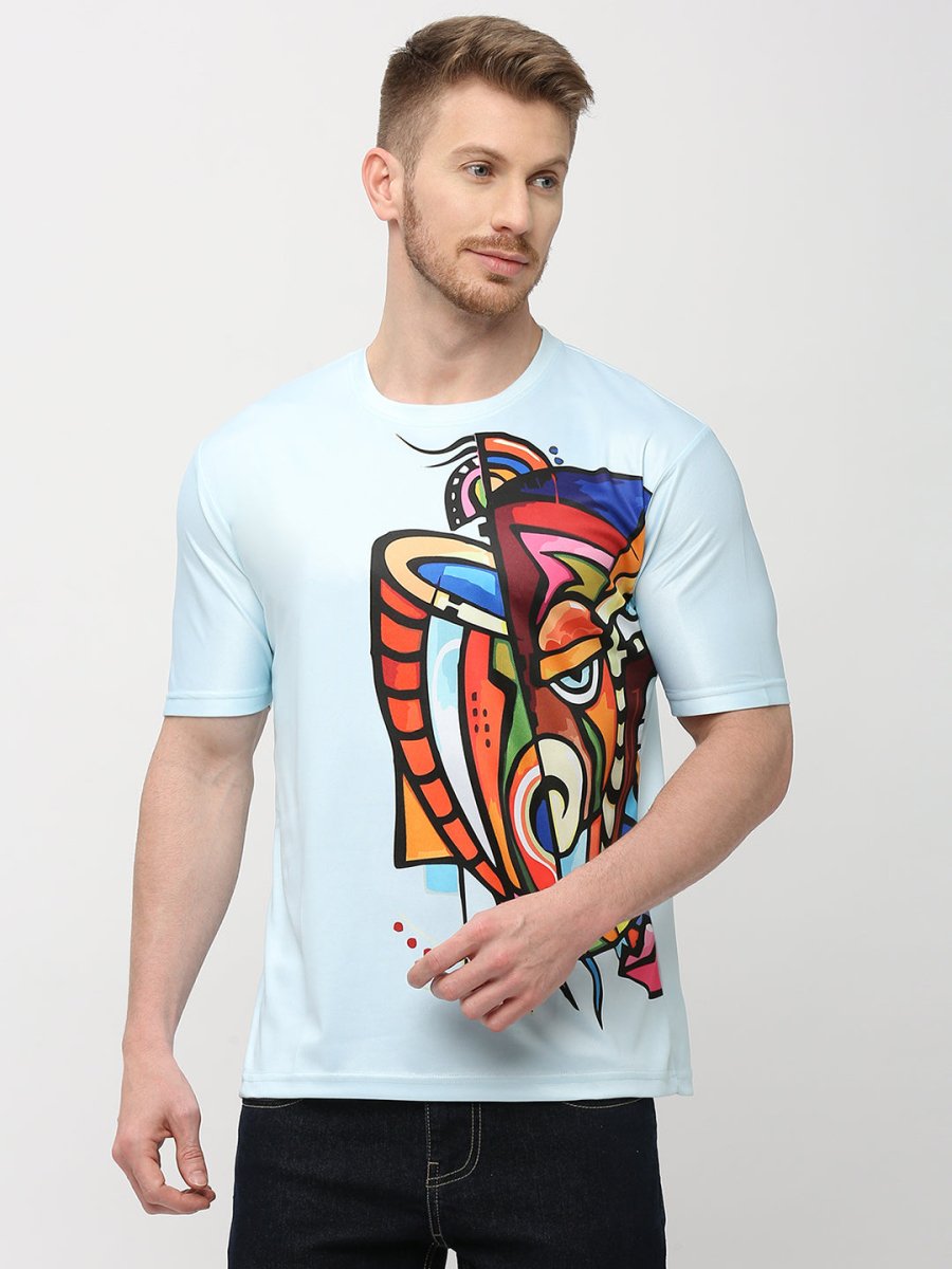 Abstract Face Round Neck Print T-shirt for Men