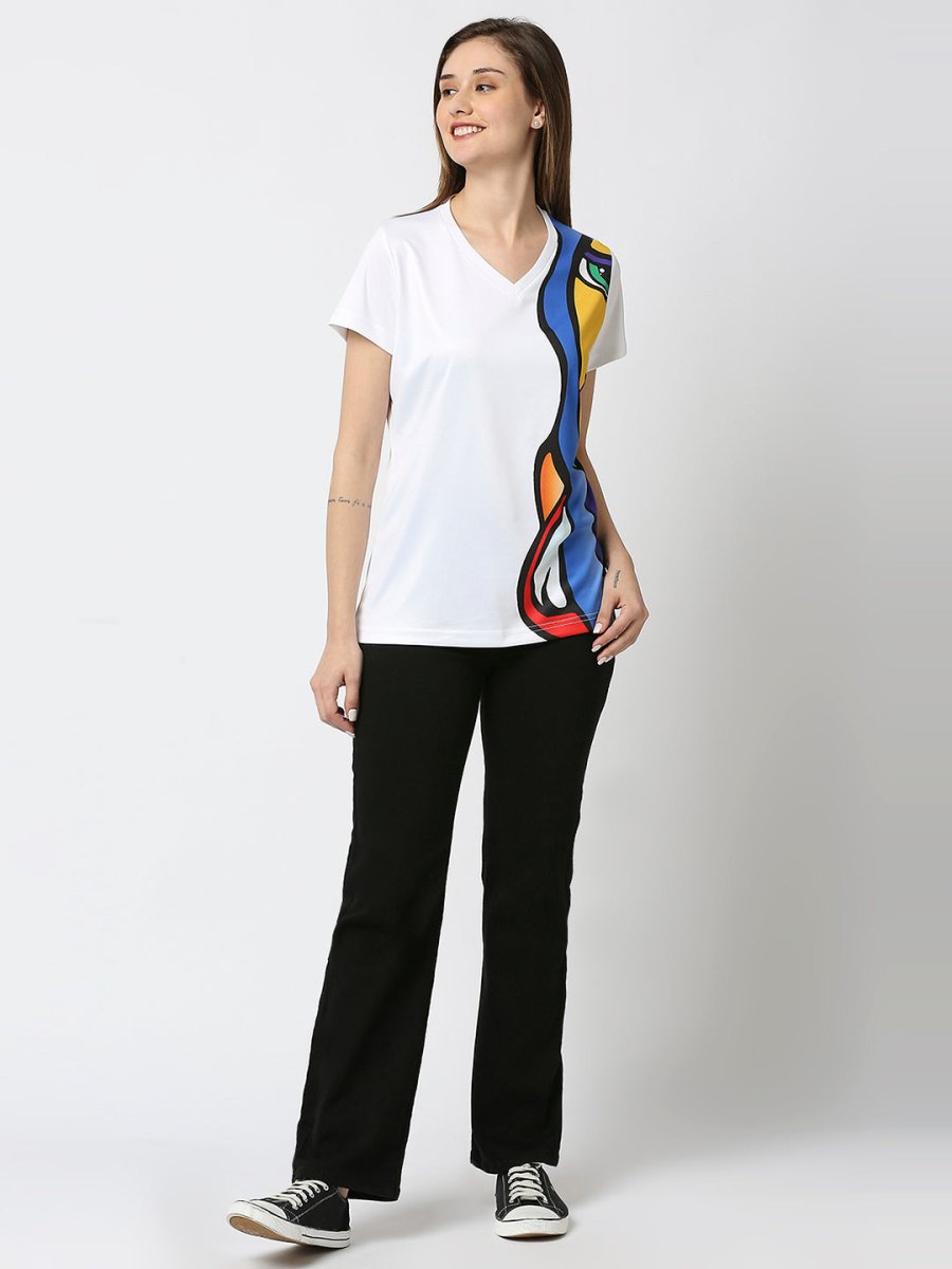 Abstract Graphic Printed Women's V-Neck T-Shirt