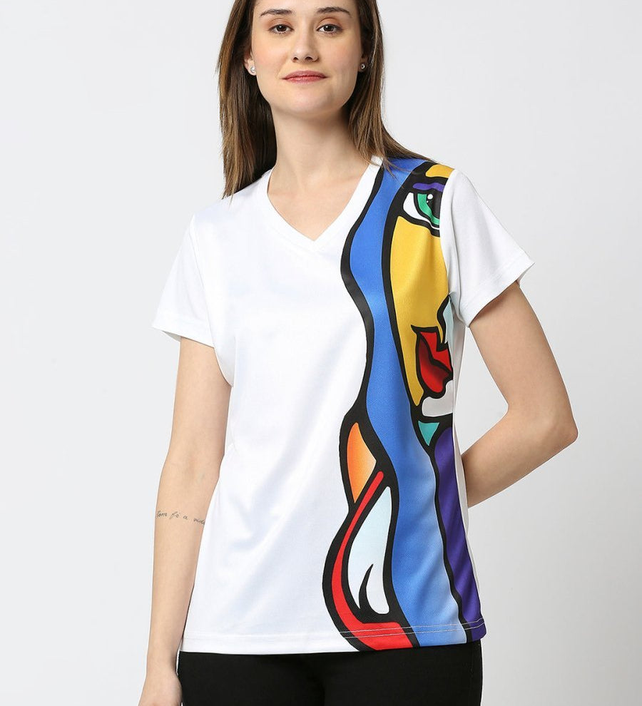 Abstract Graphic Printed Women's V-Neck T-Shirt