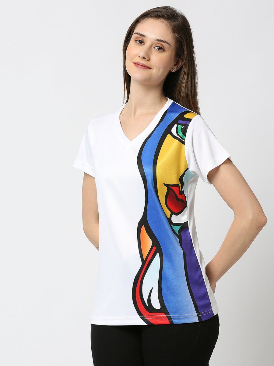 Abstract Graphic Printed Women's V-Neck T-Shirt