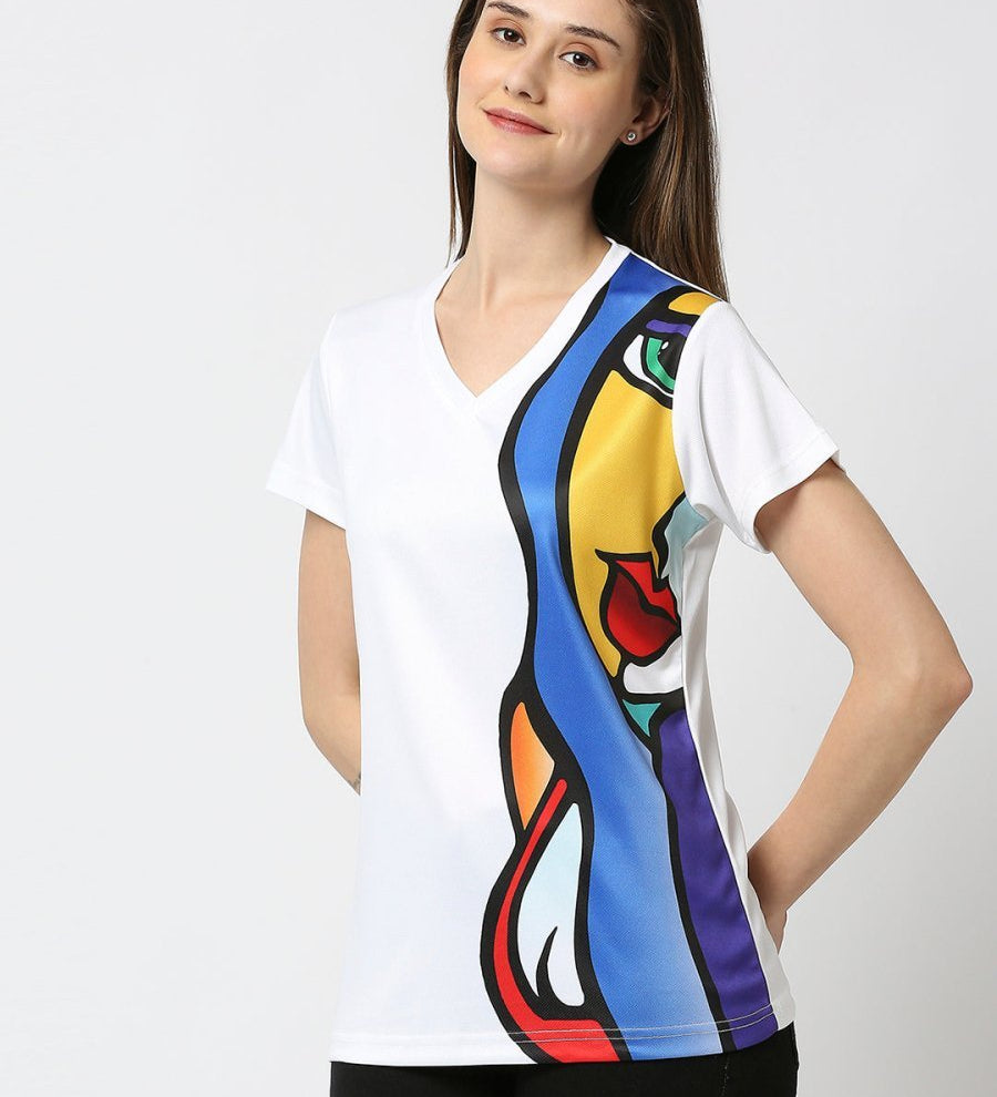 Abstract Graphic Printed Women's V-Neck T-Shirt