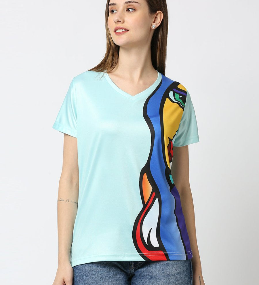 Abstract Graphic Printed Women's V-Neck T-Shirt