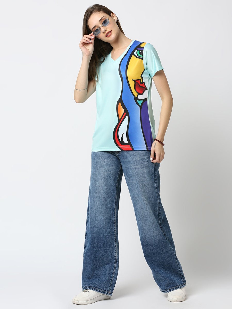 Abstract Graphic Printed Women's V-Neck T-Shirt