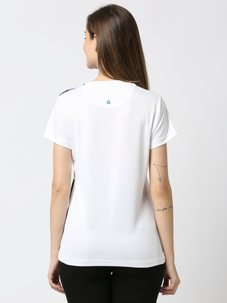 Abstract Graphic Printed Women's V-Neck T-Shirt - White/Green