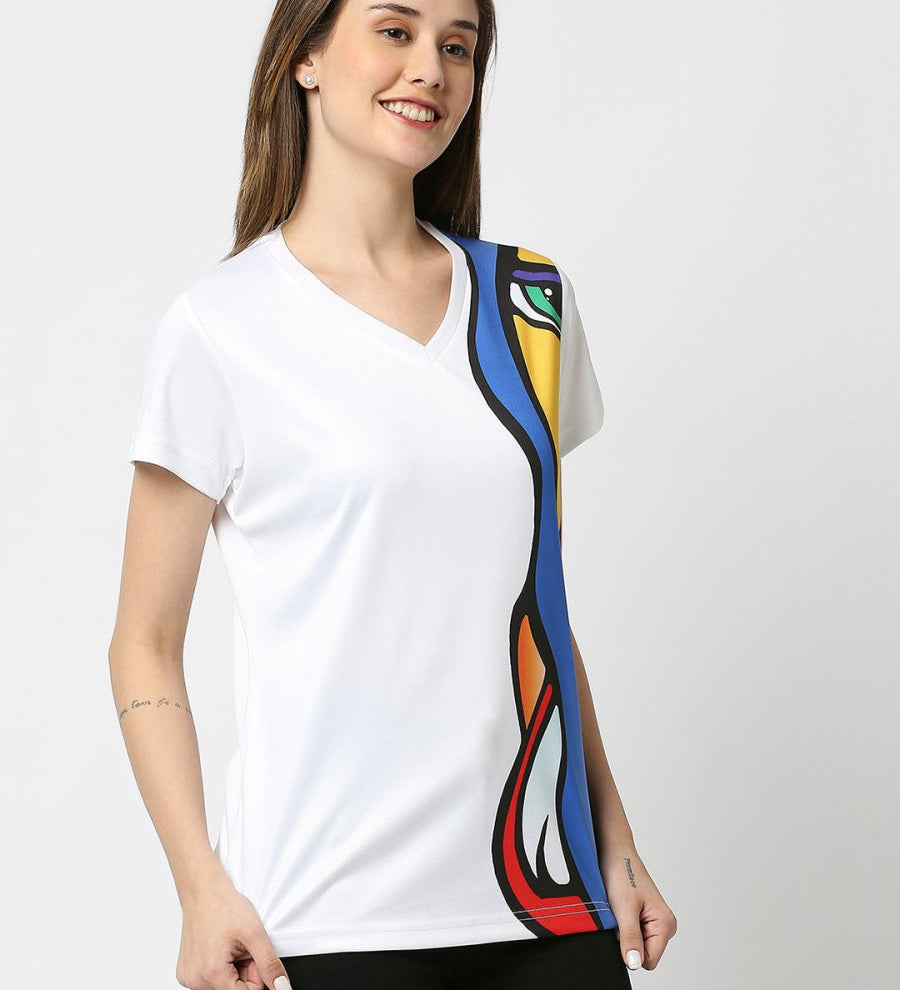 Abstract Graphic Printed Women's V-Neck T-Shirt