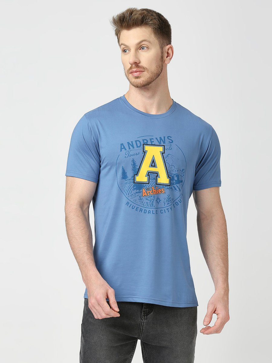 Archies Print Blue T-shirt for Men's