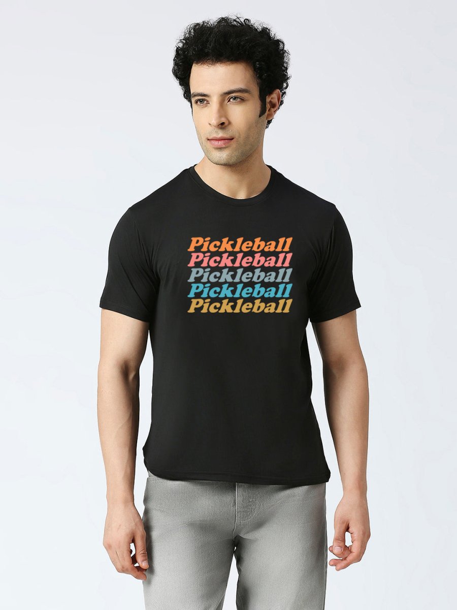 Pickleball t shirt black color with quote "Pickleball, Pickleball, Pickleball."