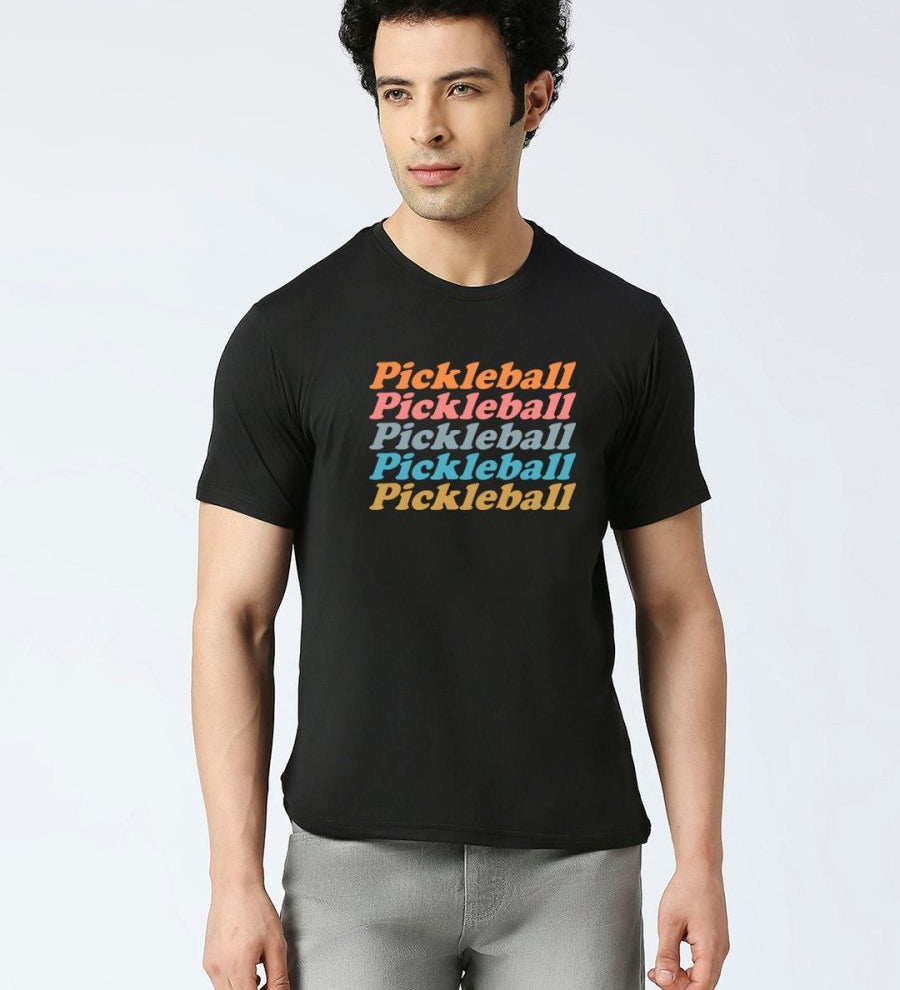 Pickleball t shirt black color with quote "Pickleball, Pickleball, Pickleball."