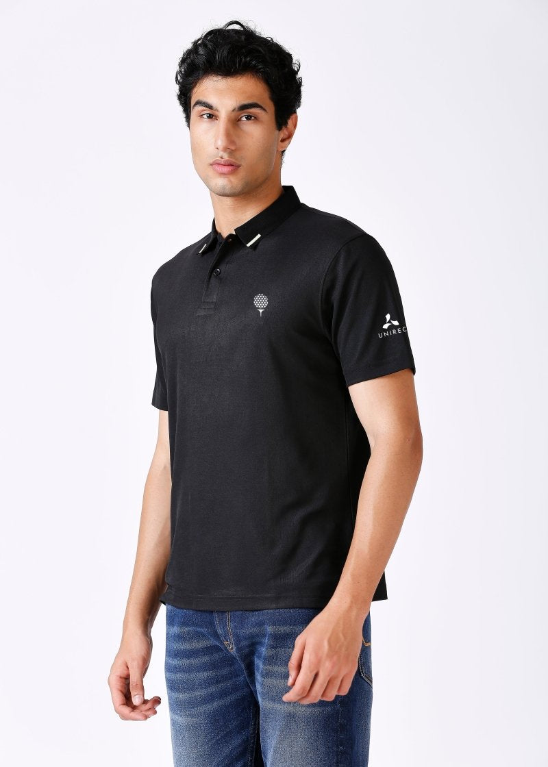 Matte Polo Golf t shirt black color with tipping