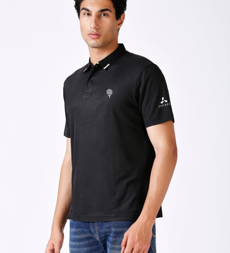 Matte Polo Golf t shirt black color with tipping
