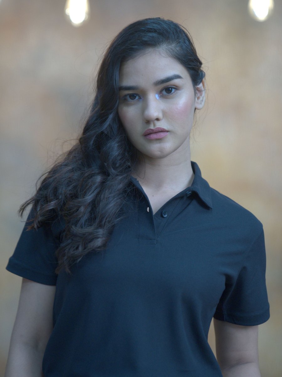 Women's Solid Black Polo T-shirt